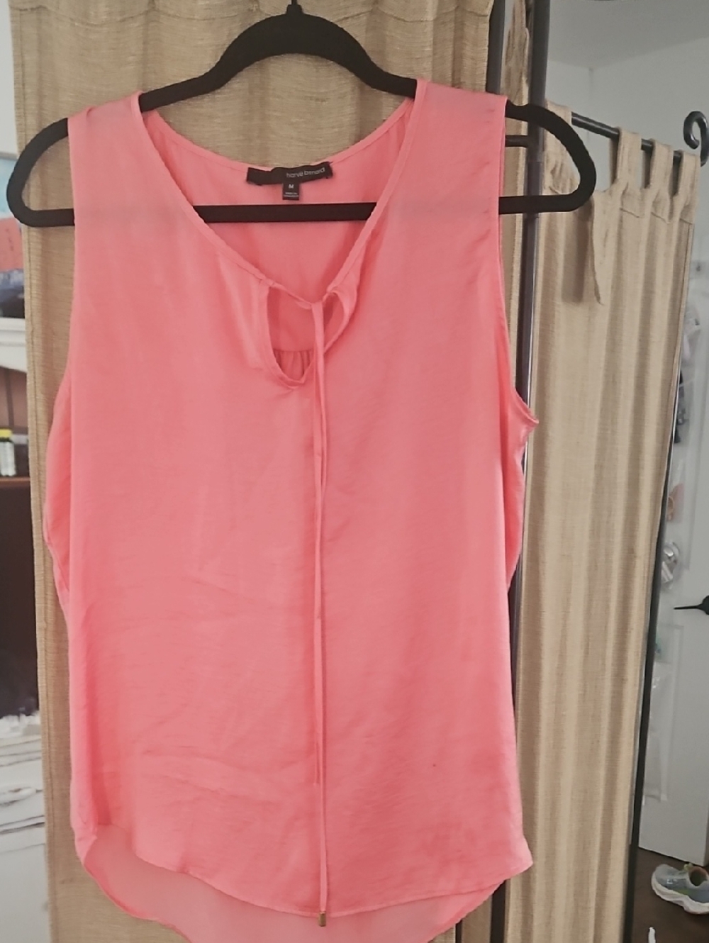 Harve Bernard Coral Pink Sleeveless Tie-Neck Tank